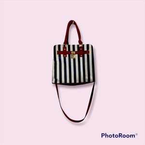 Navy Blue White Striped Purse